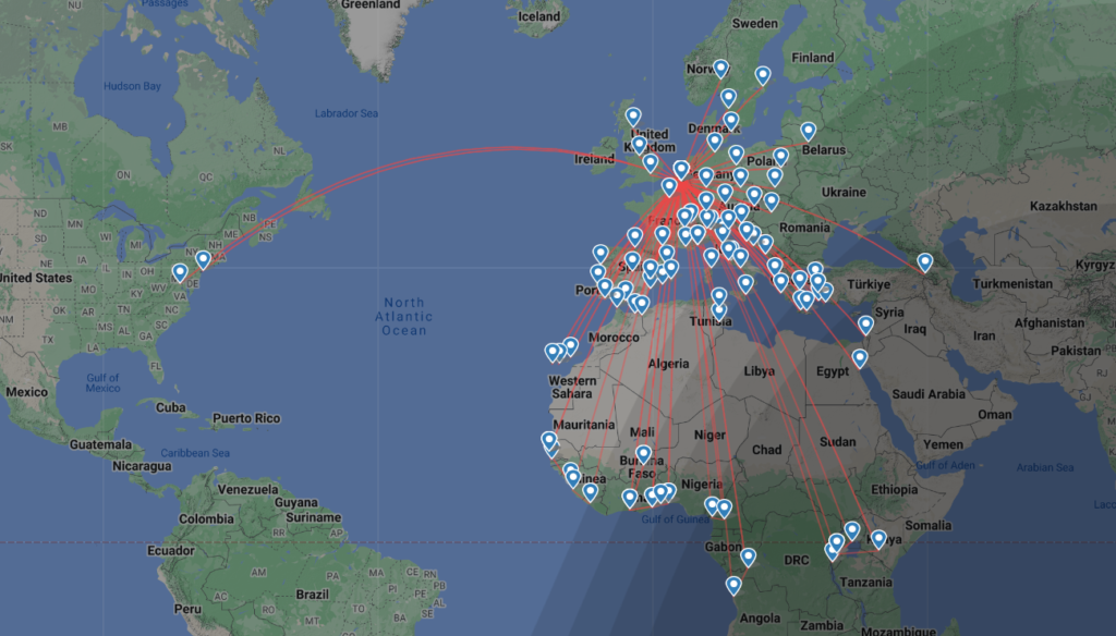 Map of Brussels Airlines routes and destinations